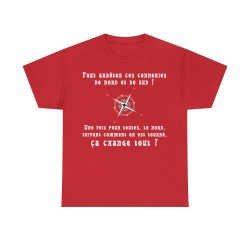 t-shirt rouge unisexe avec boussole le nord, suivant comment on est