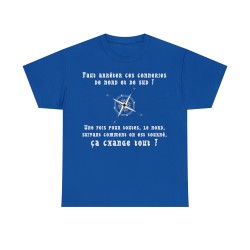 t-shirt royal unisexe avec boussole le nord, suivant comment on est