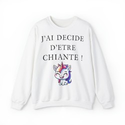 Sweat - pull femme blanc avec licorne j'ai décidé d'être...
