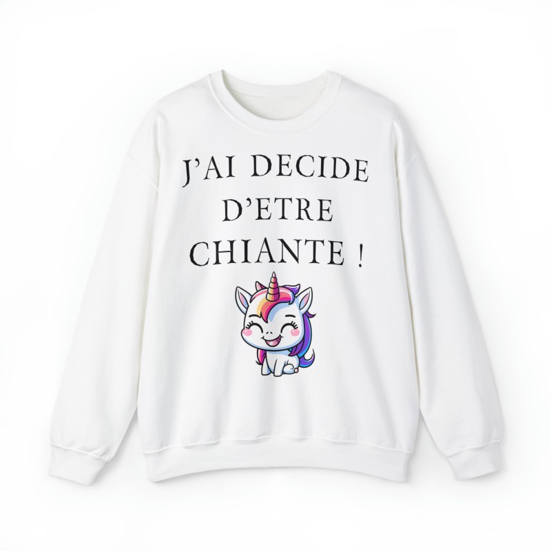 Sweat - pull femme blanc avec licorne j'ai décidé d'être...