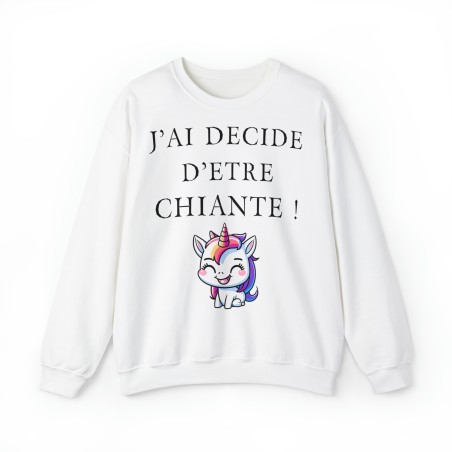 Sweat - pull femme blanc avec licorne j'ai décidé d'être...