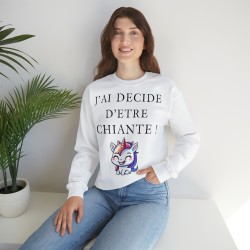 femme en situation avec Sweat - pull femme blanc avec licorne j'ai décidé d'être...