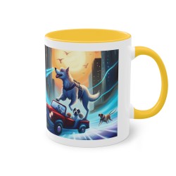 mug jaune or avec Dessin du chien super héro
