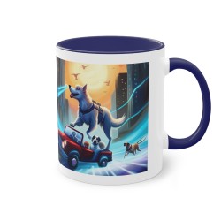 mug bleu marine avec Dessin du chien super héro