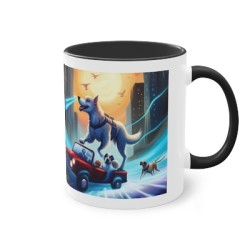 mug noir avec Dessin du chien super héro