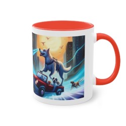 mug rouge avec Dessin du chien super héro