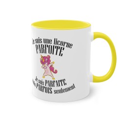 Mug licorne jaune je suis une licorne parfoite