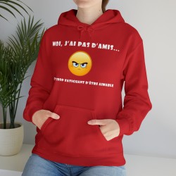 femme avec hoodie - sweat à capuche rouge moi j'ai pas d'amis