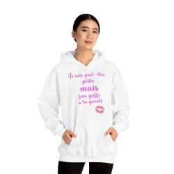 femme portant hoodie - sweat à capuche femme blanc je suis peut être petite
