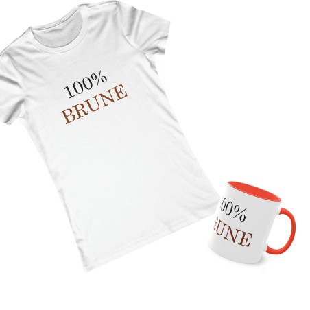 Le t-shirt et le mug qui compose le pack 100% Brune