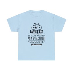 t-shirt bleu ciel la vie c'est comme une bicyclette...