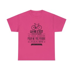 t-shirt fuchsia la vie c'est comme une bicyclette...