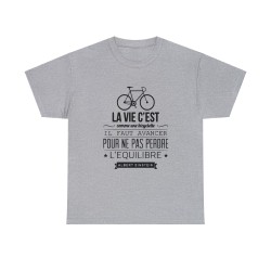t-shirt gris la vie c'est comme une bicyclette...