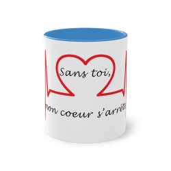 mug bleu clair sans toi mon cœur s'arrête