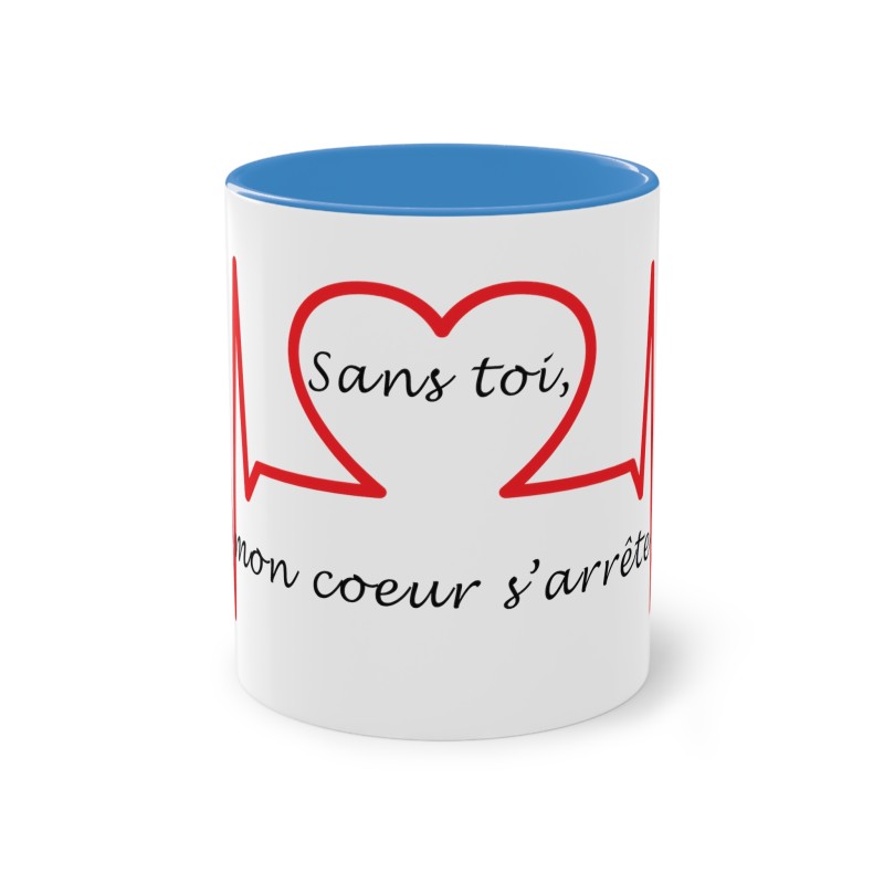 mug bleu clair sans toi mon cœur s'arrête