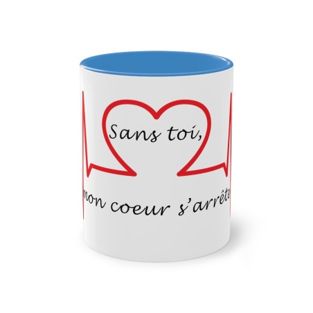 mug bleu clair sans toi mon cœur s'arrête