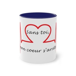 mug bleu foncé sans toi mon cœur s'arrête
