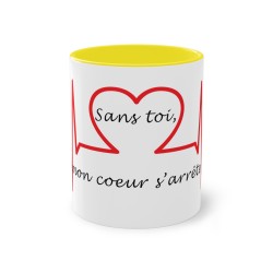 mug jaune sans toi mon cœur s'arrête