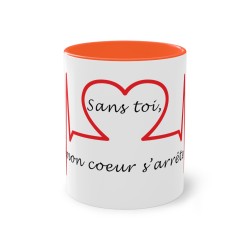 mug orange sans toi mon cœur s'arrête