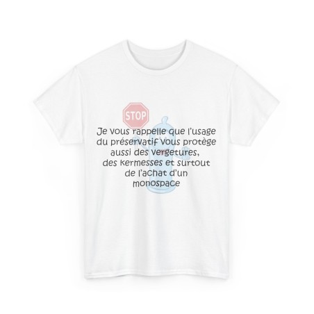 T-shirt blanc unisexe je vous rappelle que l'usage du préservatif
