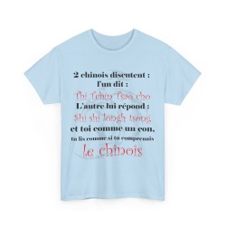 T-shirt bleu ciel 2 chinois discutent