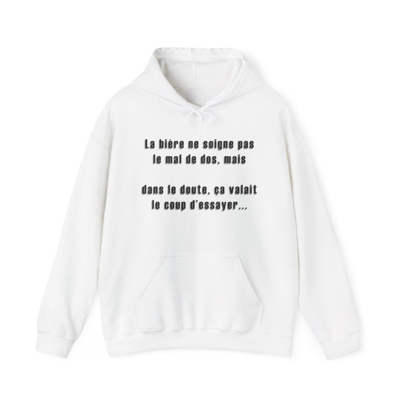 Hoodie blanc la bière ne soigne pas le mal