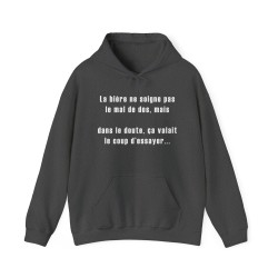 Hoodie gris foncé la bière ne soigne pas le mal