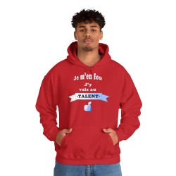 homme avec Hoodie Je m'en fou rouge