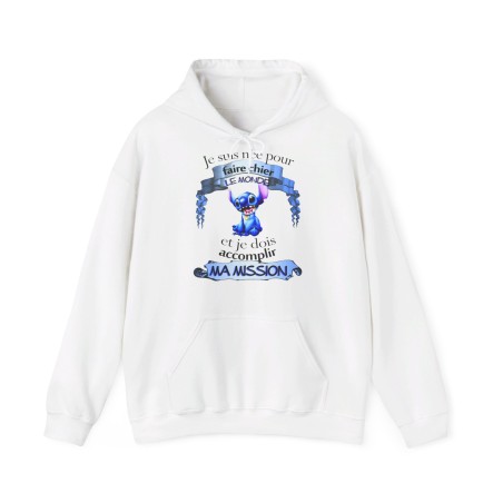 Hoodie Blanc Je suis née pour faire chier avec Stitich