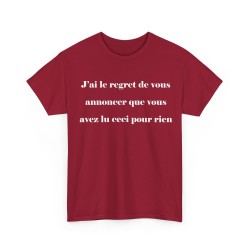 T-shirt j'ai le regret de vous annoncer rouge cardinal