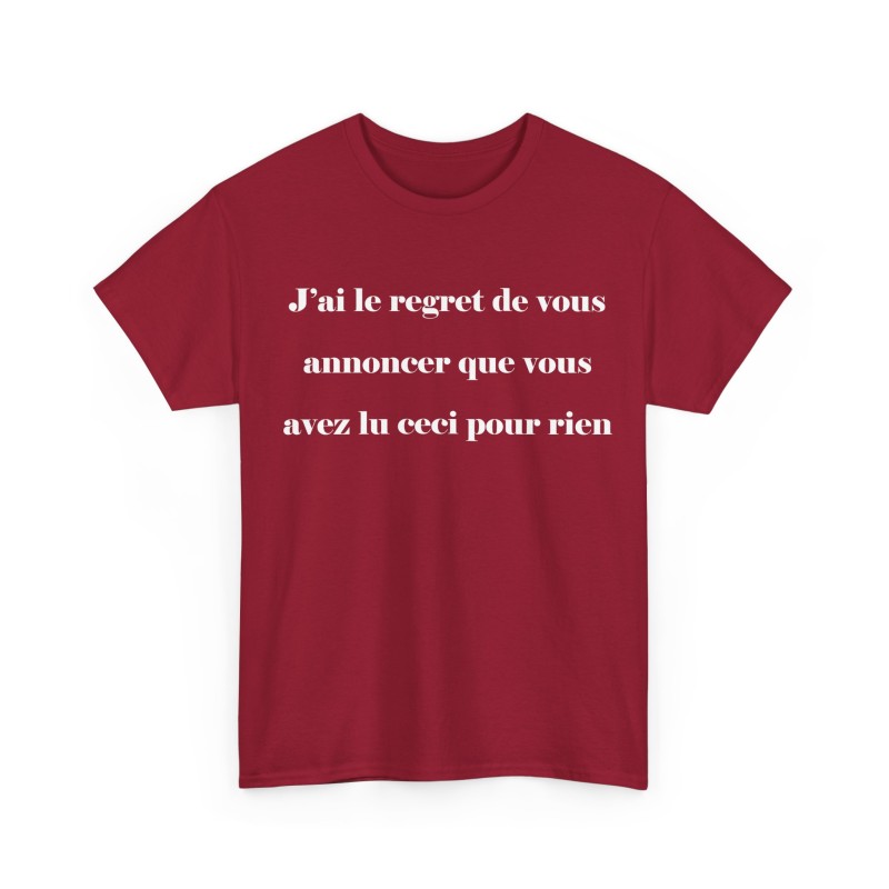 T-shirt j'ai le regret de vous annoncer rouge cardinal