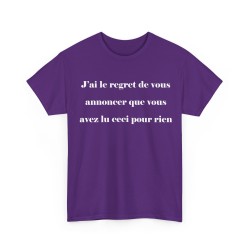 T-shirt j'ai le regret de vous annoncer violet