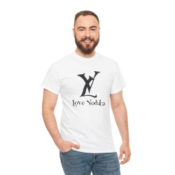 homme avec Tshirt unisexe LV Love Vodka blanc
