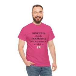 homme avec TSHIRT EMMERDEUR/EMMERDEUSE fuchsia
