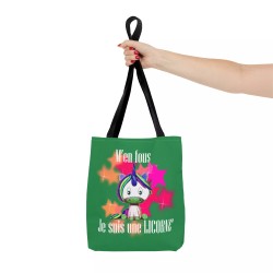 Tote Bag humour - M'en fou Je suis une licorne vert foncé