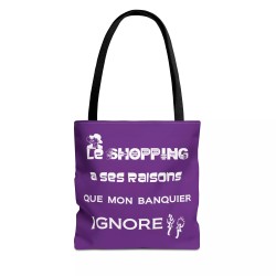 Tote bag Humour - Le shopping a ses raisons violet