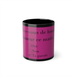 Mug de face sondage du matin fuchsia sur fond noir